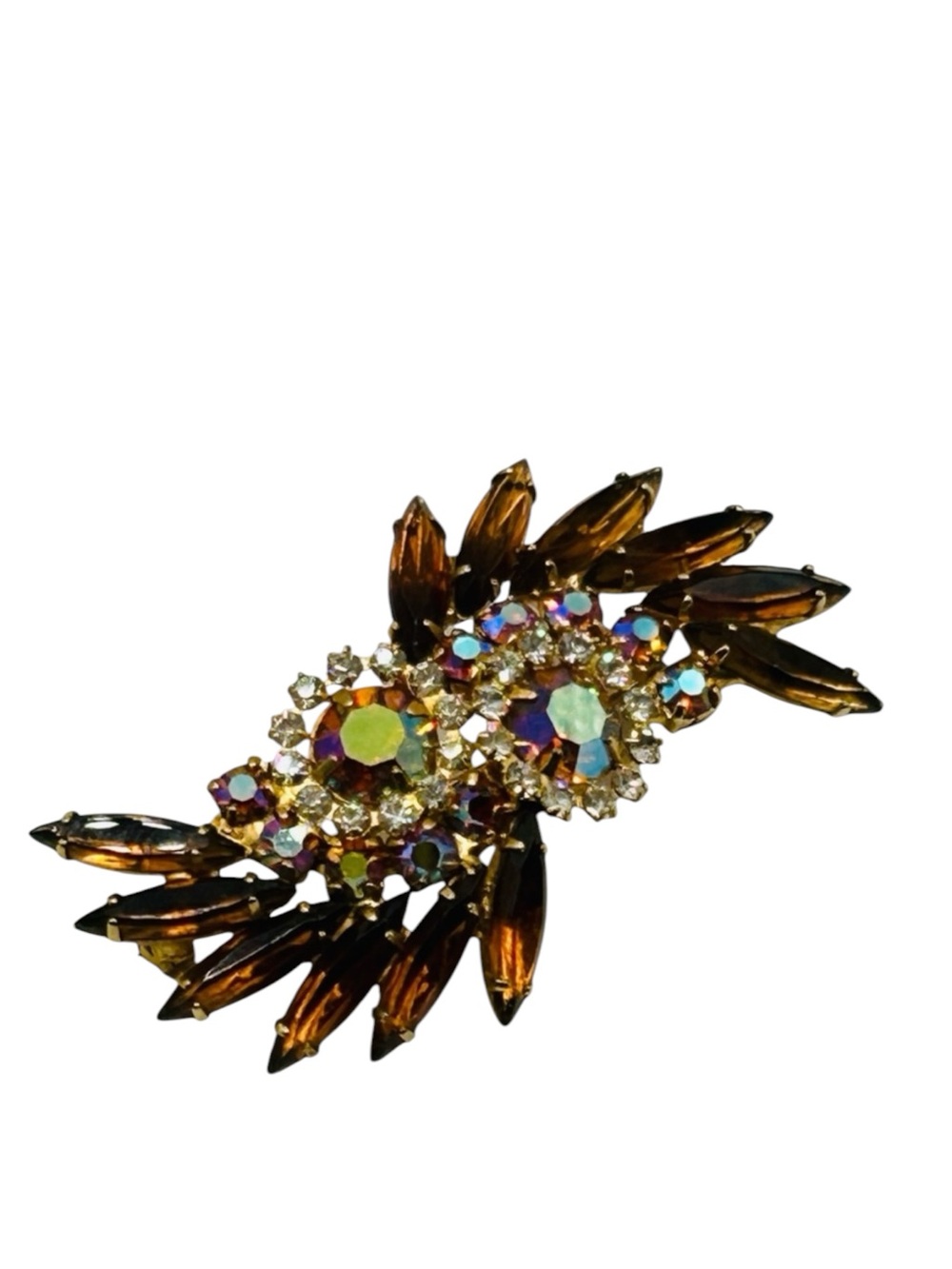 Vintage Topaz AB Rhinestone Layered Spray Brooch